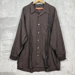 Signum Button Down Shirt Men’s Sz XXL Brown Windowpane Check Long Sleeve Germany